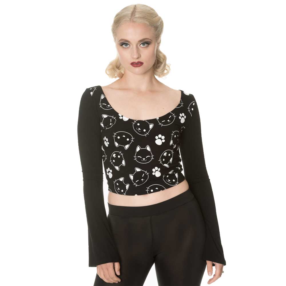 Banned - Purrrfect cute kitty Crop top - Noir